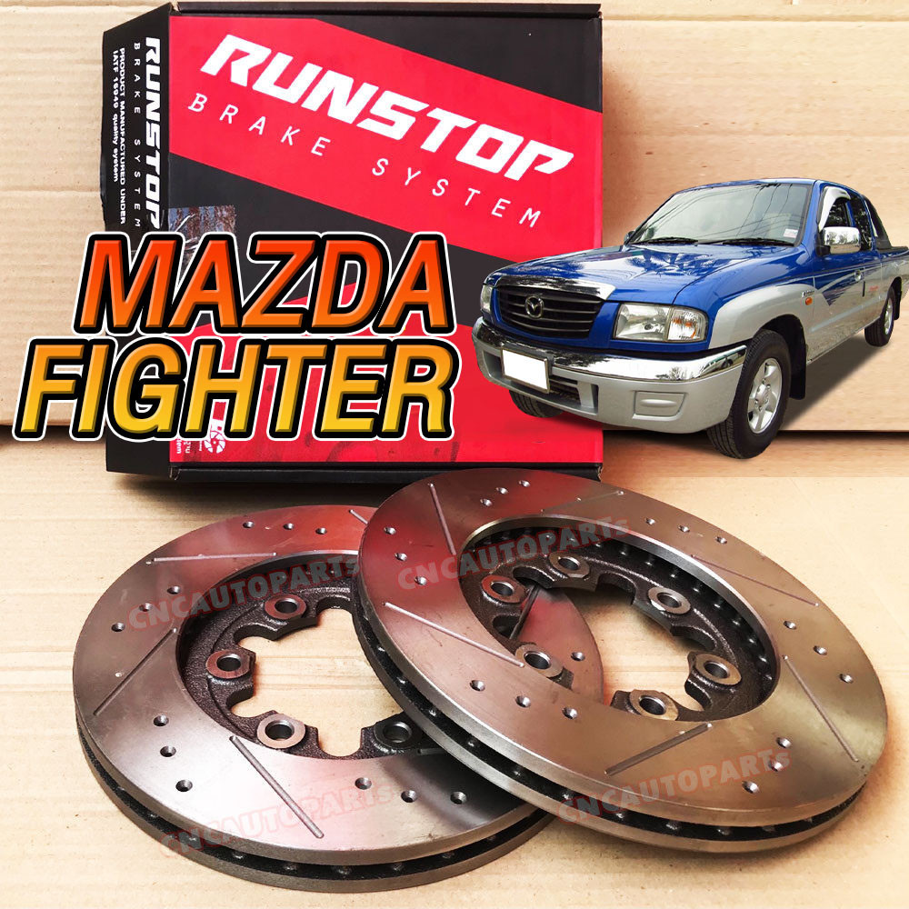 Runstop จานเบรค Mazda Figther ปี 1998-2005 มาสด้า ไฟทเตอร์ ขนาด256มิล  จานเบรคแต่งเจาะรูเซาะร่อง - คู่หน้า (ราคาต่อคู่)