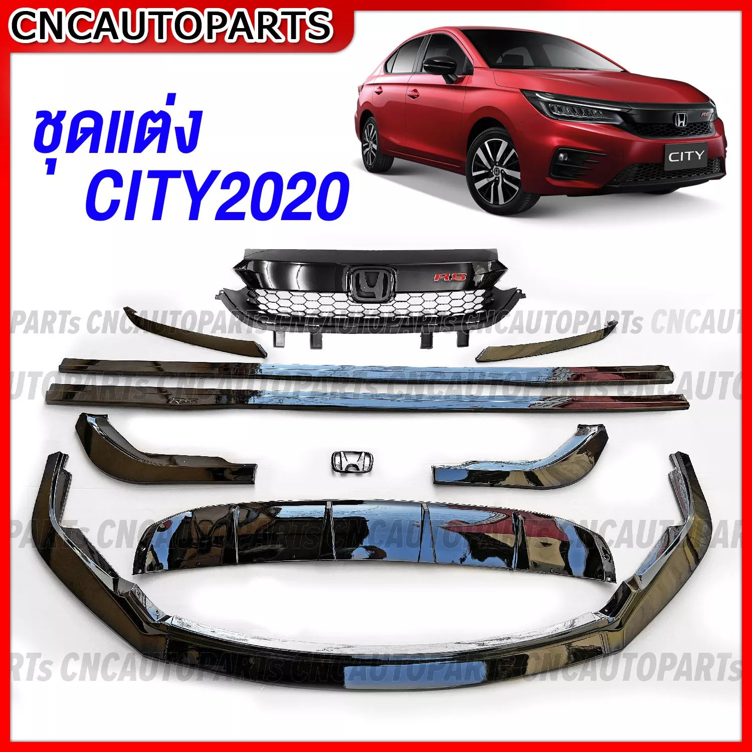 ชุดแต่ง Honda City & Hatchback 2020 Gn - ลิ้นหน้าซิ่ง สเกิร์ต ดิฟหลัง  สีดำเงา