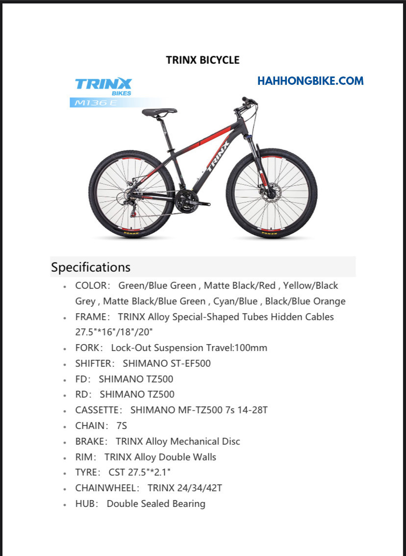 Trinx deals size chart