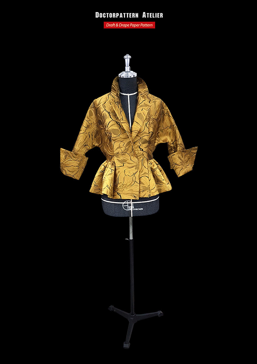 ผลงานการสร้างแพทเทิร์นเสื้อสตรีผ้าทอลายในตัวแขนกิโมโนปกซาฟารีตั้ง ยุคค.ศ.1950 โดยคุณ ฐานิสสร์  