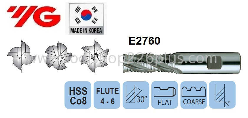 ดอกเอ็นมิล กัดหยาบ YG HSS Co8 Roughing End Mill EDP No. E2760 Center Cut