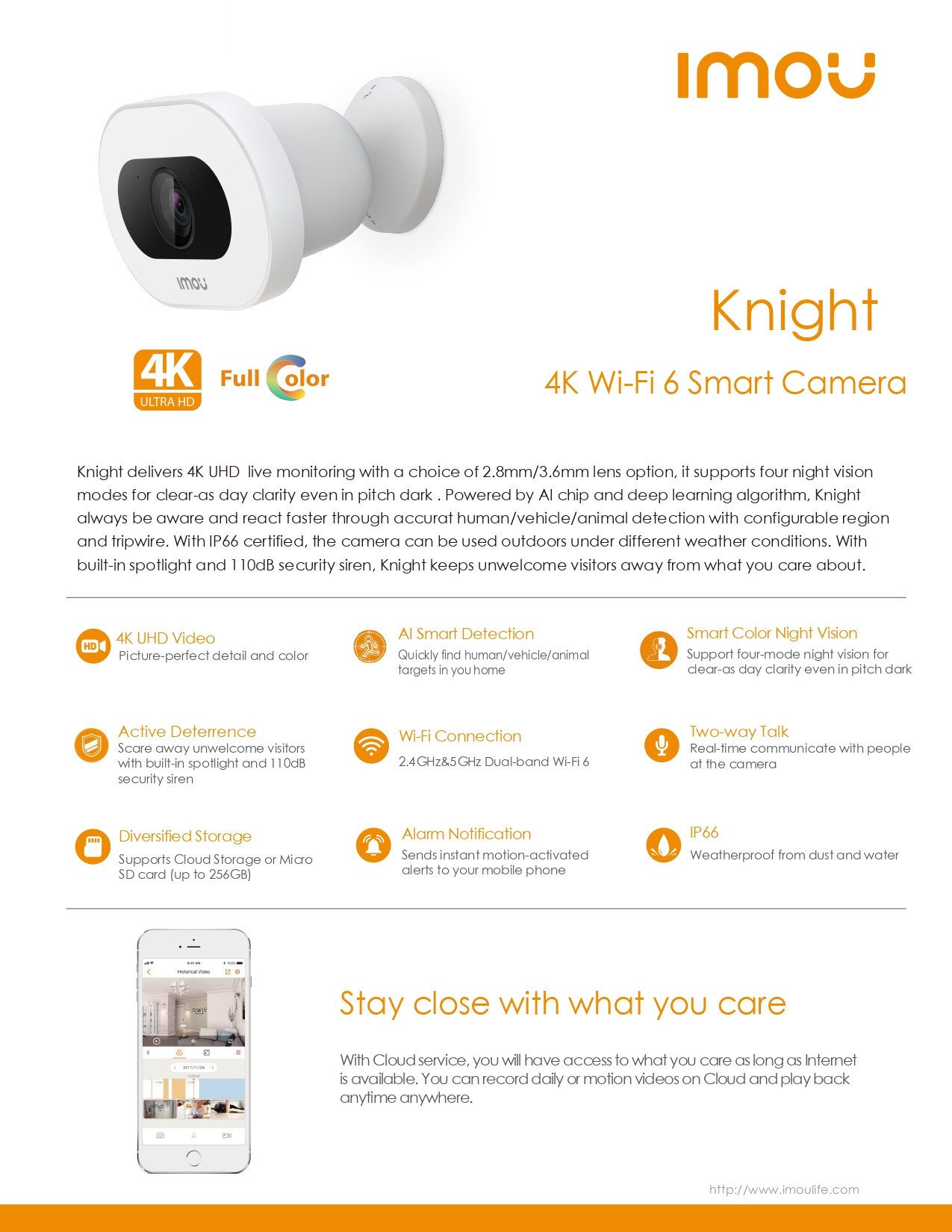 IMOU 8MP 4K HD Wi-Fi6 Connection AI Detection IP Camera Knight with Color  Night Vision Two-way Talk Dual-band H.265 IP66 Rating