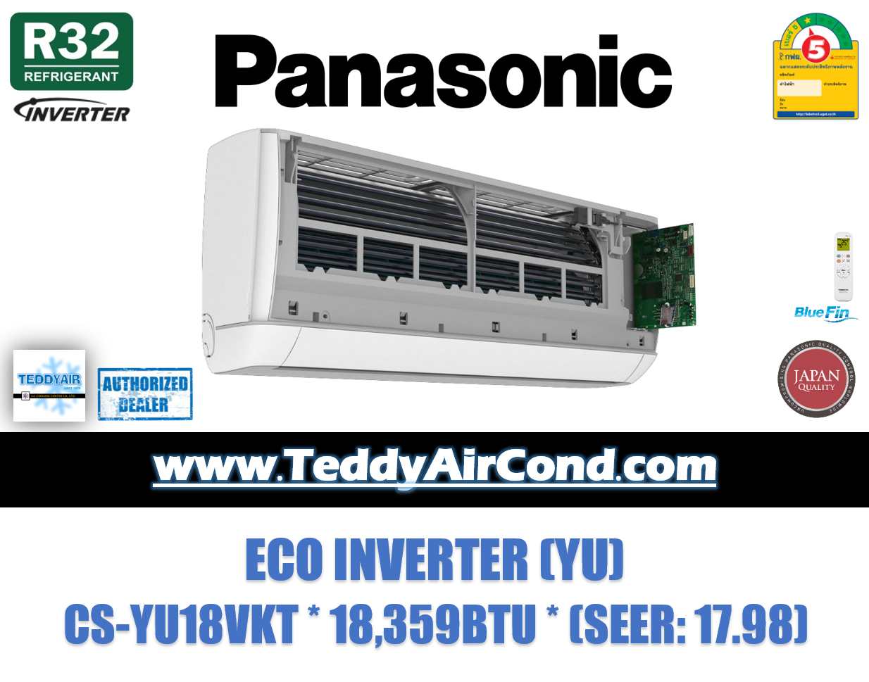 แอร์Panasonic ติดผนัง ระบบInverter รุ่น CS-YU18VKT (Eco Inverter 