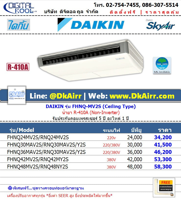 Daikin_FHNQ24-48MV2S,FHRN55 แอร์แขวนใต้ฝ้า (Ceiling) (R410A)