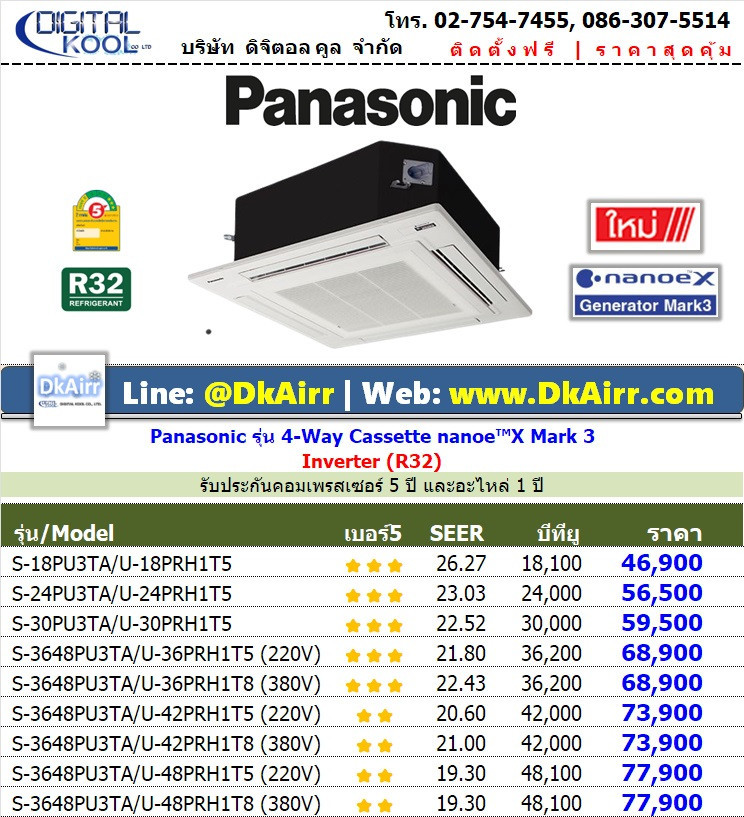 Panasonic รุ่น S-PU3TA (nanoe™X Mark3) เบอร์5 (R32) ปี2023