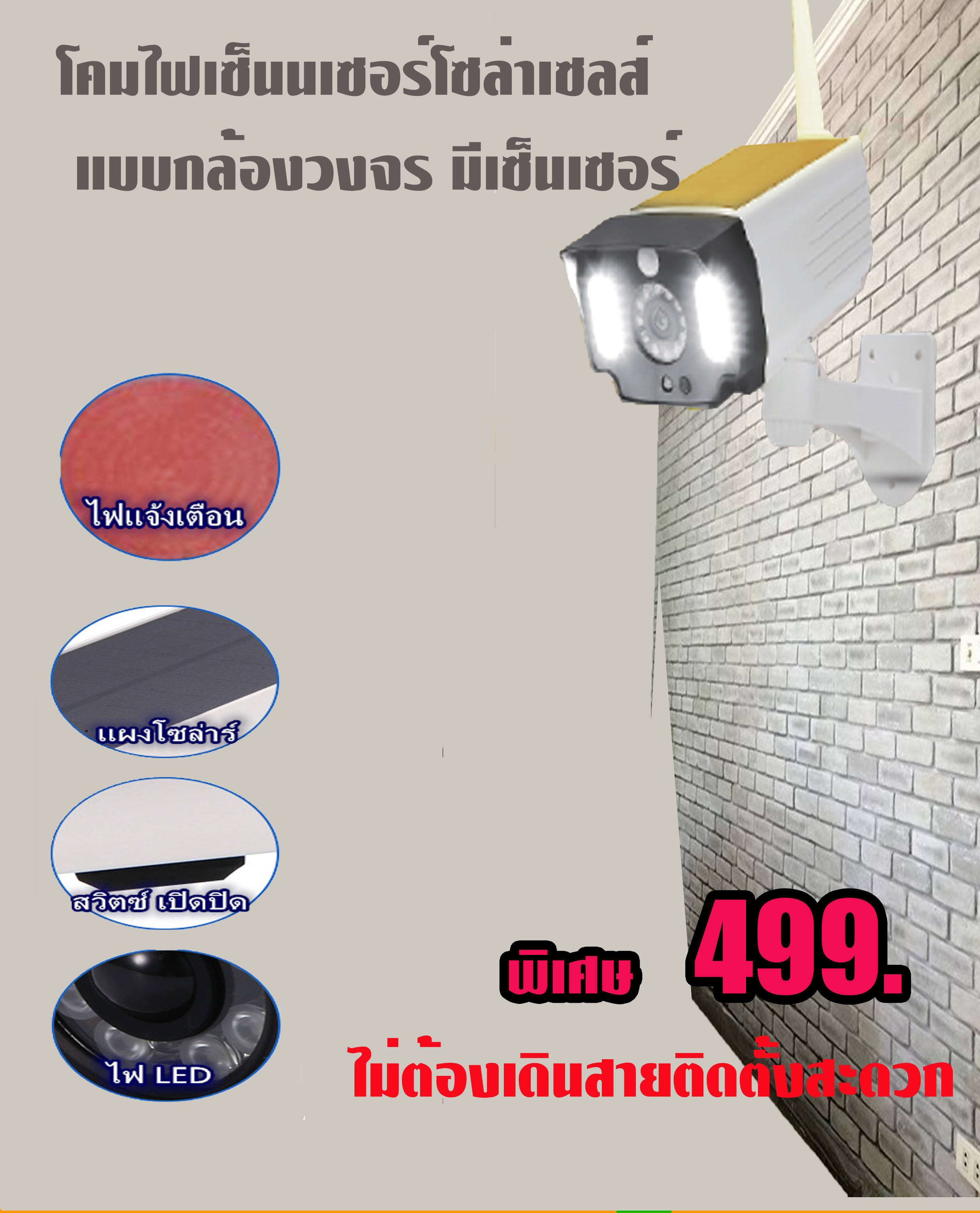 โคมไฟโซล่าเซล Solar Lights โคมไฟติดผนัง ไฟ Led โมเดลกล้องวงจรปิดไฟถนนพลังงานแสงอาทิตย์  20W Bewon