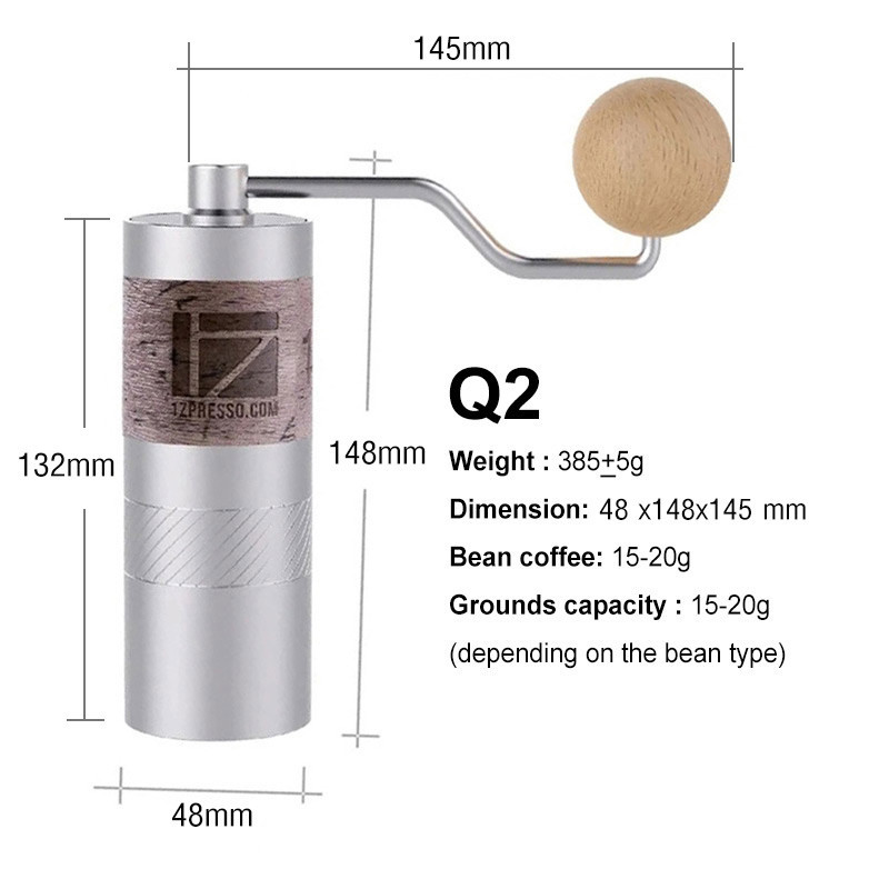 1zpresso Coffee Hand Grinder - Q2 Heptagonal - Silver