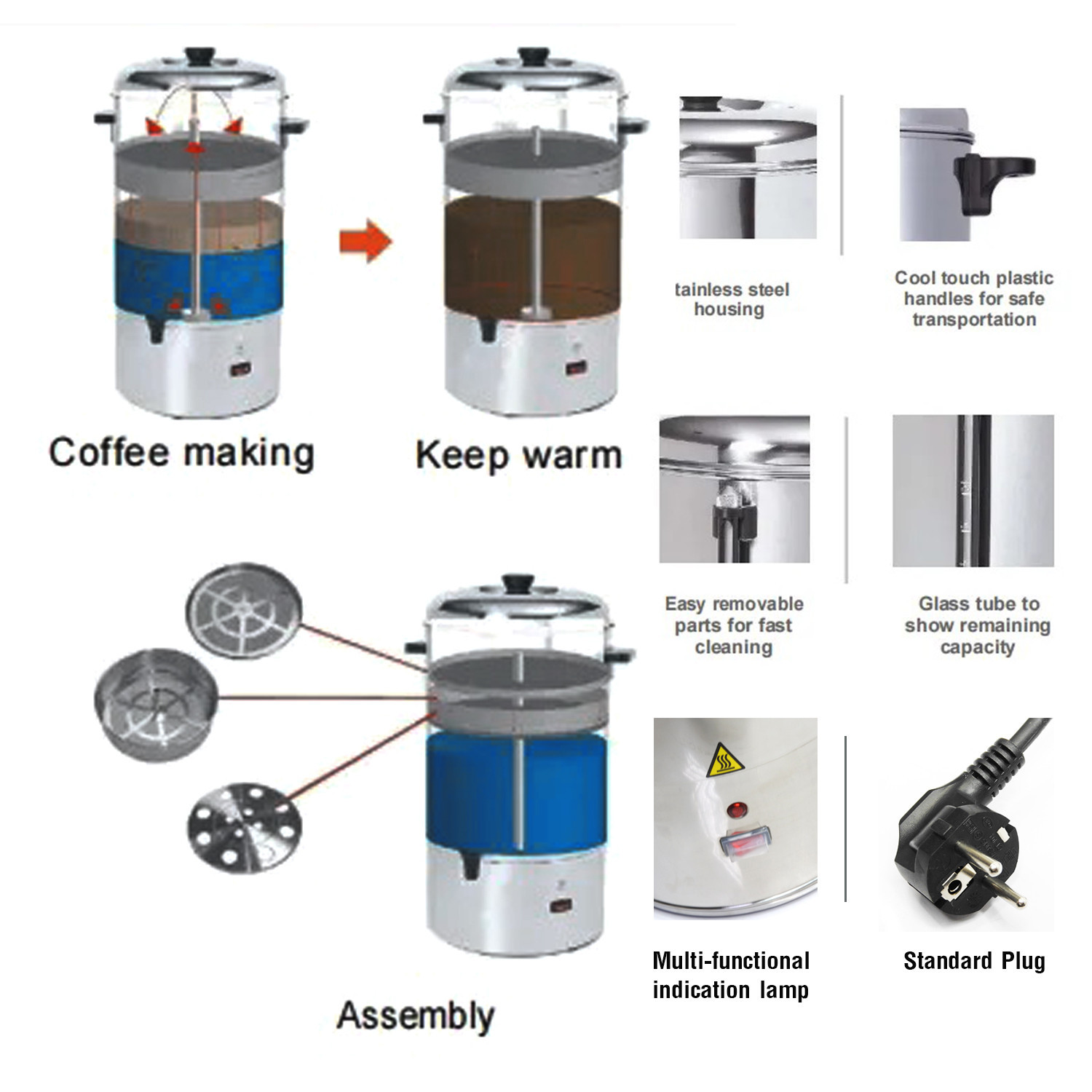 15L Commercial Coffee Urn Stainless Steel Coffee Maker Machine Coffee  Dispenser